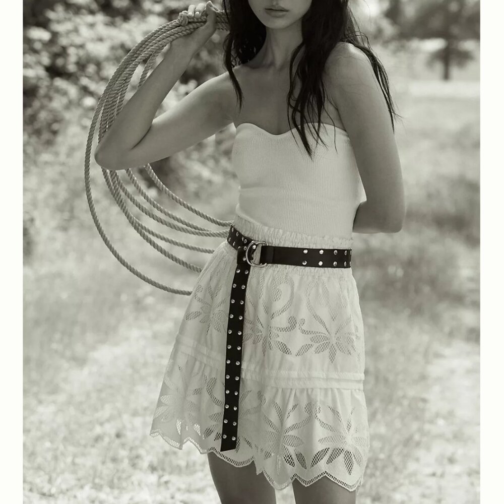 Anthropologie The Somerset Mini Skirt: Cutwork Edition White Blanc XS Lace Belt